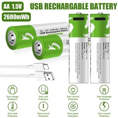 4Pcs 1.5V 2600mWh AA / AAA Battery Type-C USB Rechargeable Lithium ion Batteries