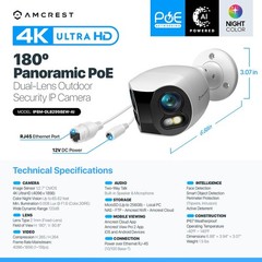 Dual-Lens 4K (8MP) Outdoor Security POE Camera, 2 x 4MP Lenses PoE AI Bullet …