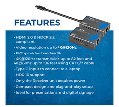 OREI 4K 120Hz USB-C to HDMI Over Cat6/7 Ethernet Extender, 4K, Up to 80ft with H