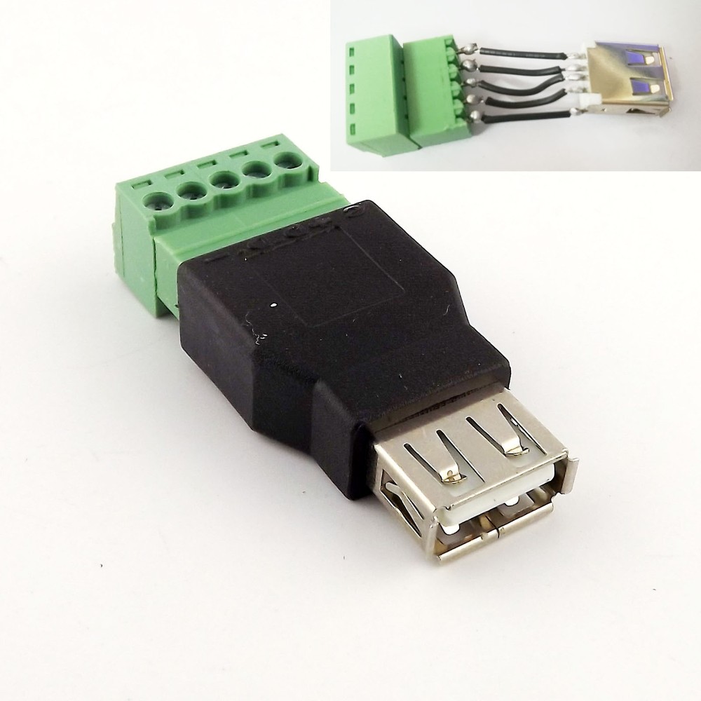USB 2.0 Type A Female Jack to 5 Pin Screw with Shield Terminal Plug Adapter