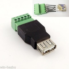 USB 2.0 Type A Female Jack to 5 Pin Screw with Shield Terminal Plug Adapter