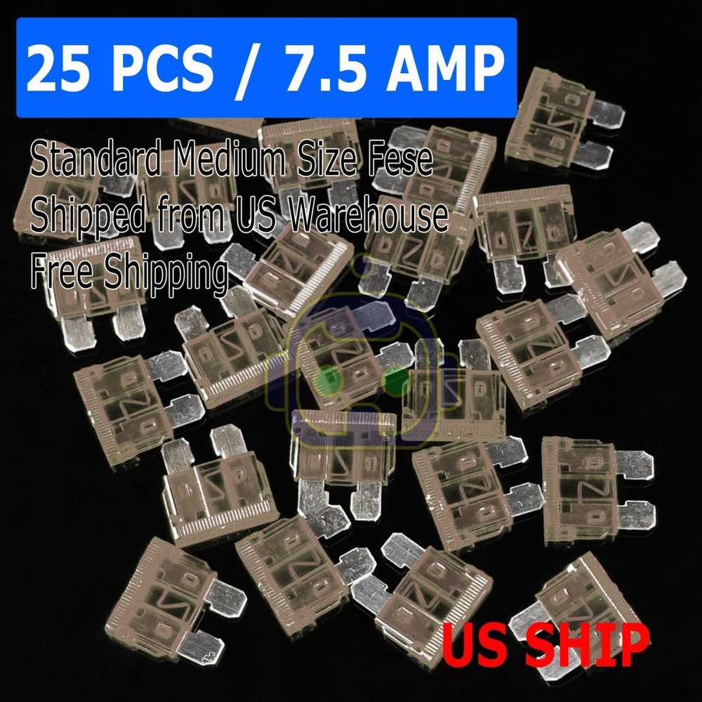 25pc 7.5Amp Medium Blade Fuse Assortment Auto Car Motorcycle SUV FUSES Kit ATM