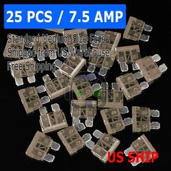 25pc 7.5Amp Medium Blade Fuse Assortment Auto Car Motorcycle SUV FUSES Kit ATM