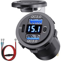 12V-24V PD+QC3.0 Dual USB Car Fast Charger Power Socket Outlet LED Voltmeter Lot