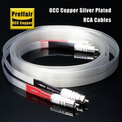 Pair OCC Silver Plated Flat Cable Audio Signal Interconnect Wire Hi-end RCA Plug