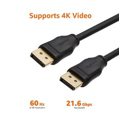 Amazon Basics DisplayPort 1.2 Cable, 21.6Gbps High-Speed, 4K@60Hz, 2K@165Hz