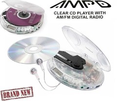 Amp’d Clear Portable Walkman CD Player+ earbuds AM FM Radio With 20 Track Memory