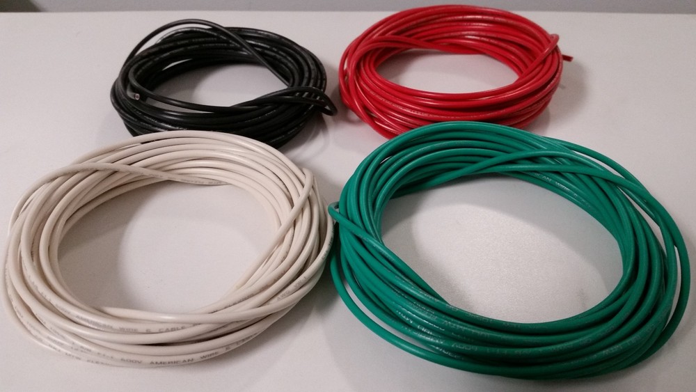 MTW 10 GAUGE WIRE WHITE GREEN RED & BLACK PRIMARY AWG STRANDED COPPER 25′ EA