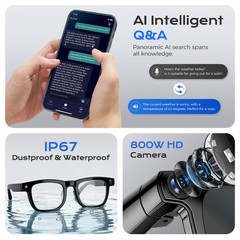 Domars AI Smart Glasses 8MP Camera ChatGPT Bluetooth Call Voice video Record