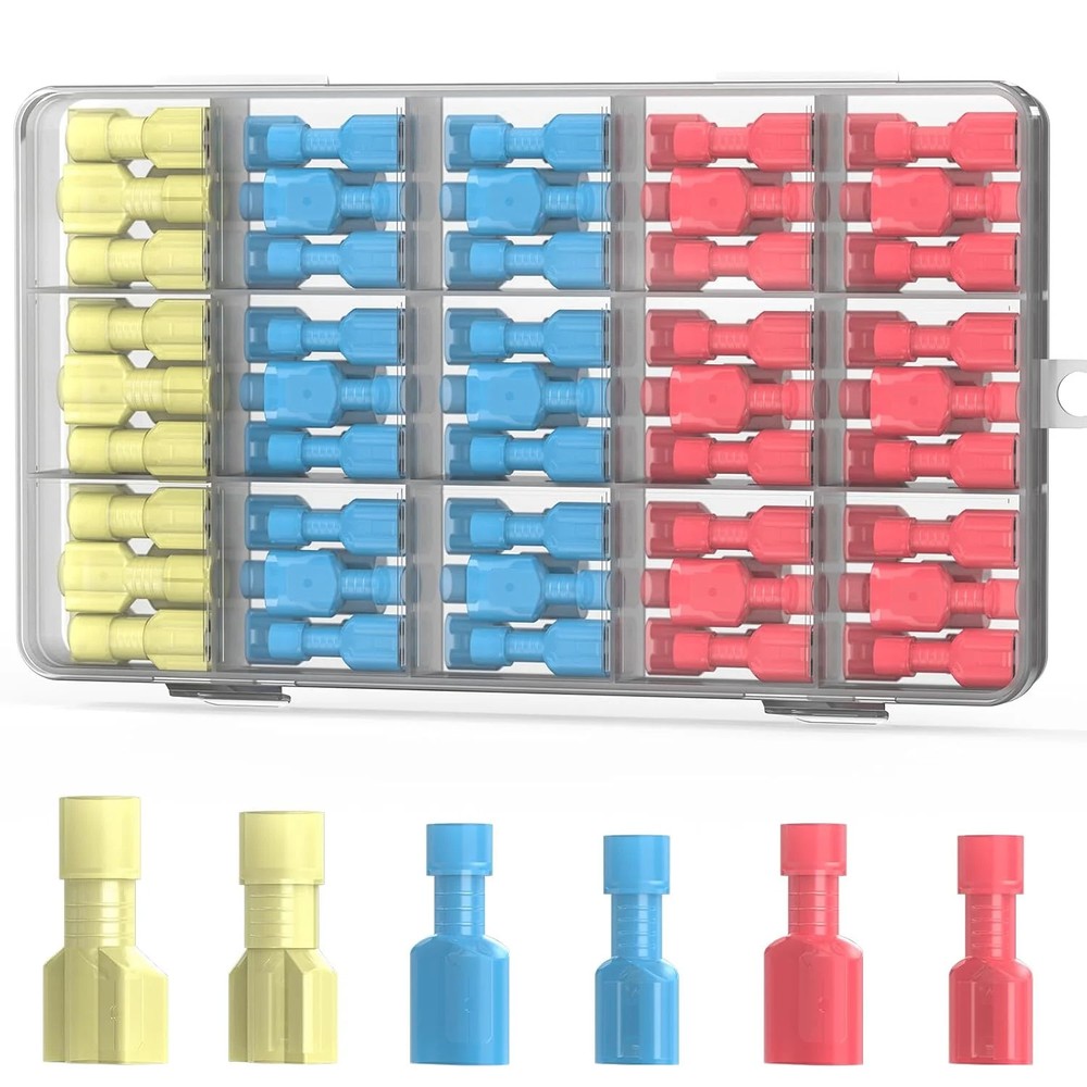 100 Pcs Electrical Male& Female Spade Connectors, 22-16 16-14 12-10 AWG Gauge Wi