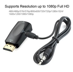 HDMI Male to Gold-Plated VGA Female Adapter w/ 3.5mm Audio Port f PC/Laptop/HDTV