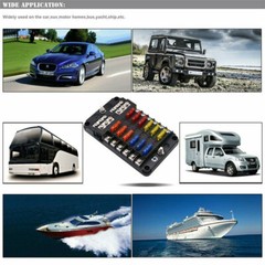 12-Way Blade Fuse Box Block Holder LED Indicator 12V 32V Auto Marine Waterproof