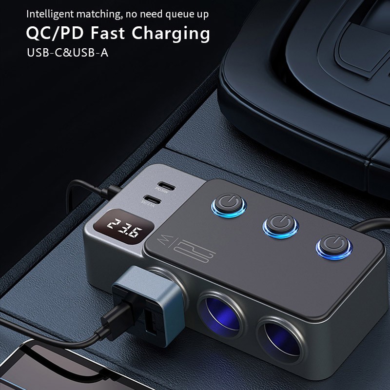 1to8 Multi Socket Car Cigarette Lighter Splitter USB Charger Adapter PD QC 120W