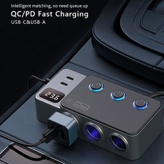 1to8 Multi Socket Car Cigarette Lighter Splitter USB Charger Adapter PD QC 120W