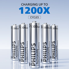 Philips 8Pcs 1.5V 1300mWh AAA Rechargeable Lithium-ion Battery +Fast Charger Box