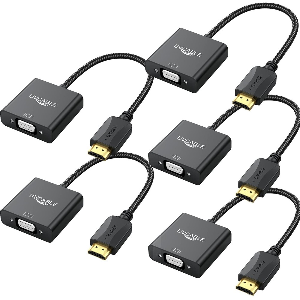 HDMI to VGA Adapter 5 Pack Black,Braided HDMI to VGA Adapter Male to Female C…