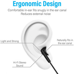 5 Pack of BLACK 3.5mm In Ear Earbuds Headphones – Individually Wrapped – Bulk