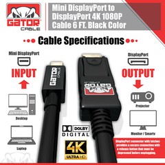 Mini DisplayPort to DisplayPort Cable Mini DP to DP Adapter HD Video 4K 60Hz 6FT
