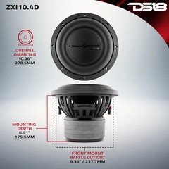 DS18 10″ Car Subwoofer – 800 Watts Rms 4-ohm DVC ZXI10.4D 10in Bass Speaker