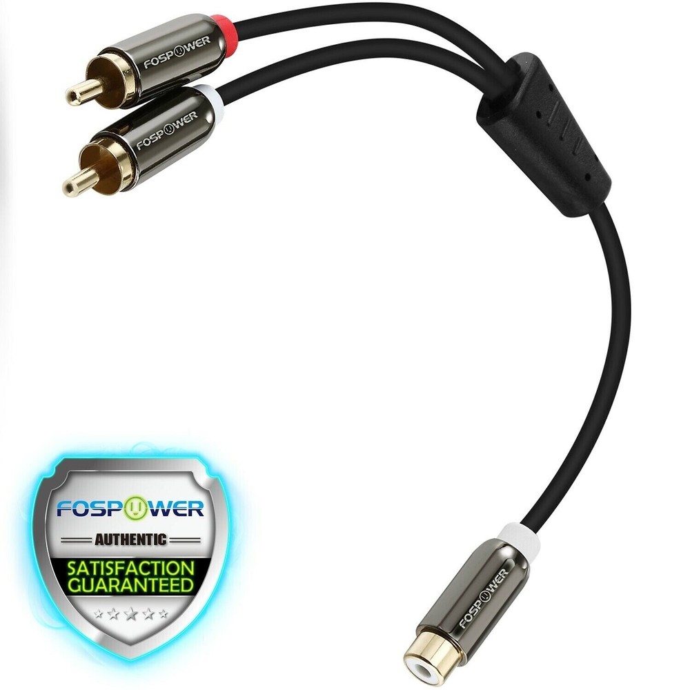FosPower 8″ 2RCA Male to 1RCA Female Stereo Audio Gold Adapter Cable Cord Plug