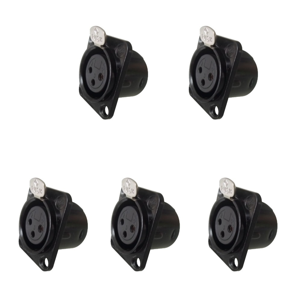 5pcs XLR 3Pin Female panel mount chassis, Fine black nickel plated housing