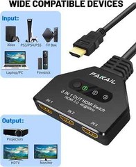 2FT 4K HDMI 2.0 Cable Auto Switch Switcher Splitter Adapter 3 In-1 Out Device
