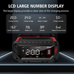20-Amp Smart Car Battery Charger,12V/20A 24V/10A.Lithium,Lifepo4,Lead-Acid AGM