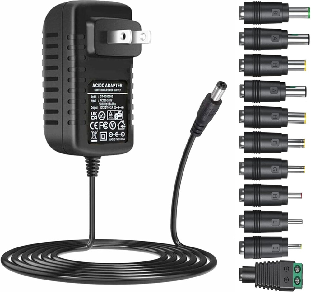 Universal AC Adapter 12V 2A Power Supply Charger 24W AC110V to DC12V 2000Ma 1500