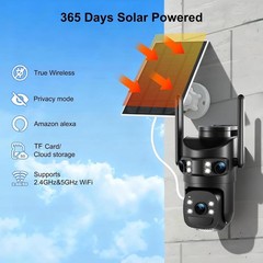 8MP 6K Triple Lens Solar Security Camera Outdoor, 5GHz/2.4GHz WiFi Wireless PTZ