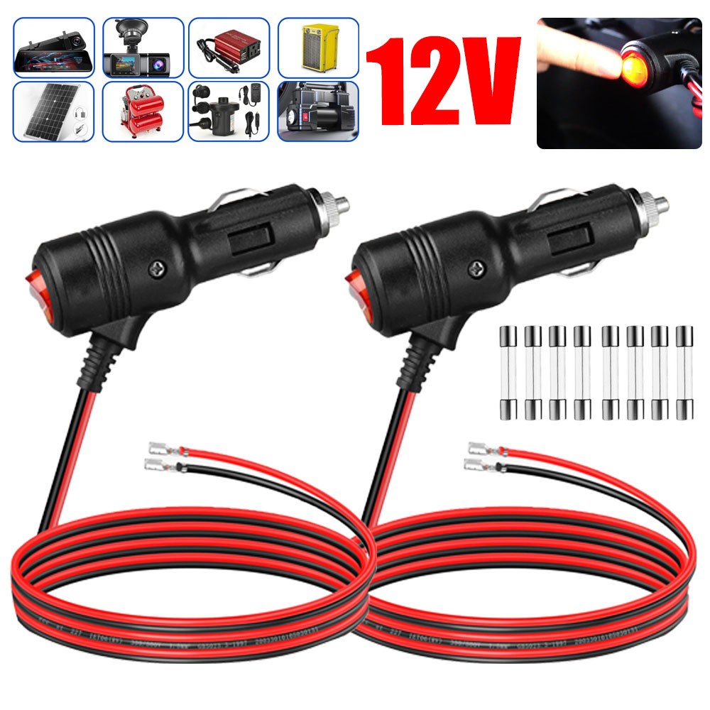 2Pcs 12V Car Cigarette Lighter Plug Socket Heavy Duty Adapter with On/Off Switch