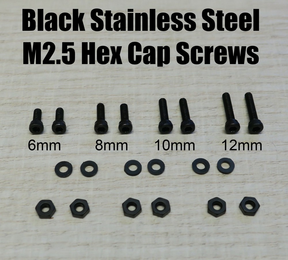 Black Phono Screw Kit M2.5 Hex Cap Stainless Steel for Cartridge Headshell 6-12