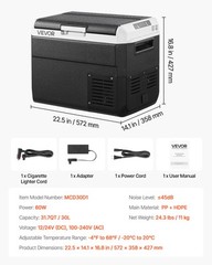 VEVOR 12V Car Refrigerator Portable Freezer 31.7QT Electric Cooler for Camping