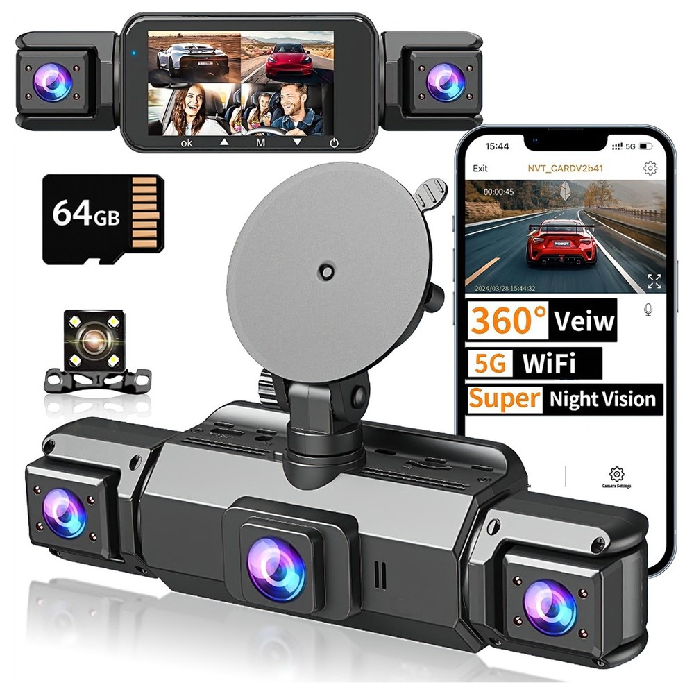 360 Degree View 4 Channel Dash Cam Front and Rear Inside Left Right, Dash Camera