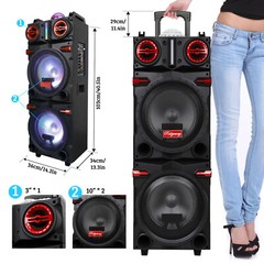 Portable Bluetooth Speaker Dual 10″ Woofers & Tweeter w/ Disco Light Mic Remote
