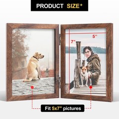 FOREV 5×7 Double Picture Frame Wooden Hinged Photo 5×7, Rustic Wood