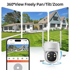 Camoon Home Security Camera System Solar Panel 360°PTZ Wireless 2K Outdoor Audio