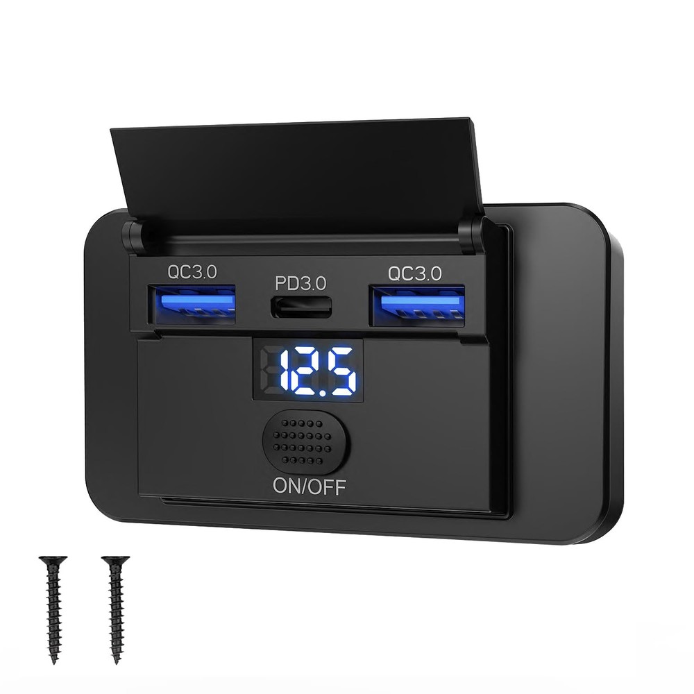 Upgraded 12V USB Outlet 72W Dual QC 3.0 18W and Type C 36W Car Port Black