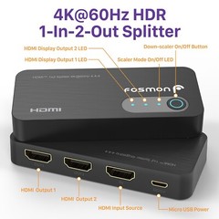 Fosmon Compact 1×2 UHD 4K HDMI Splitter Hub Box HDCP 3D LPCM Dolby Audio Support