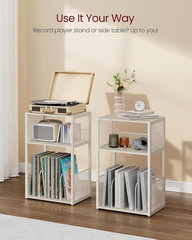 Record Player Stand 3-Tier Vinyl Storage Table Holds 100 Albums Rustic White