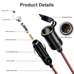 12V Car Cigarette Lighter Socket Extension Cord Cable 13ft Heavey Duty Adapter