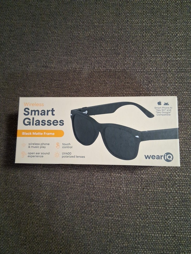 Wear iQ Wireless Smart Sunglass Bluetooth UV400 Polarized Lens Black Matte NIB
