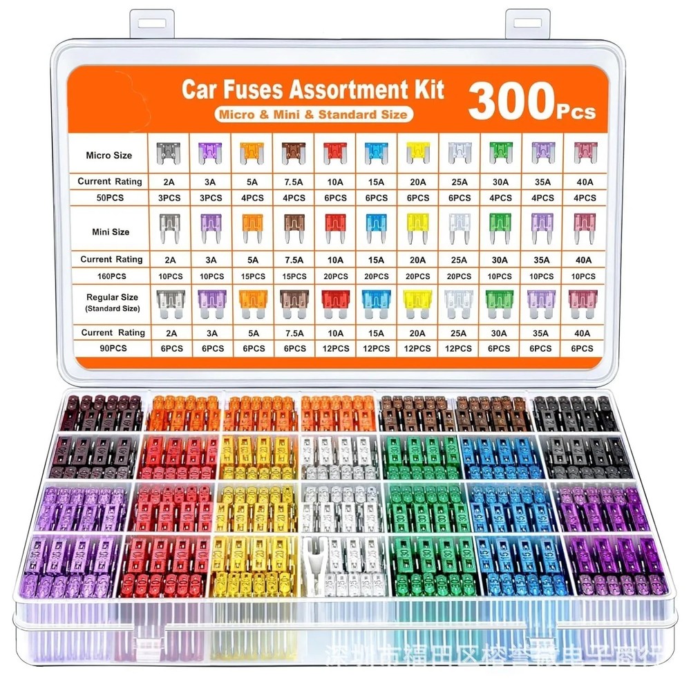 300Pcs Car Fuse Assortment Kit, 160 Mini Blade Fuses Automotive + 90 Standard
