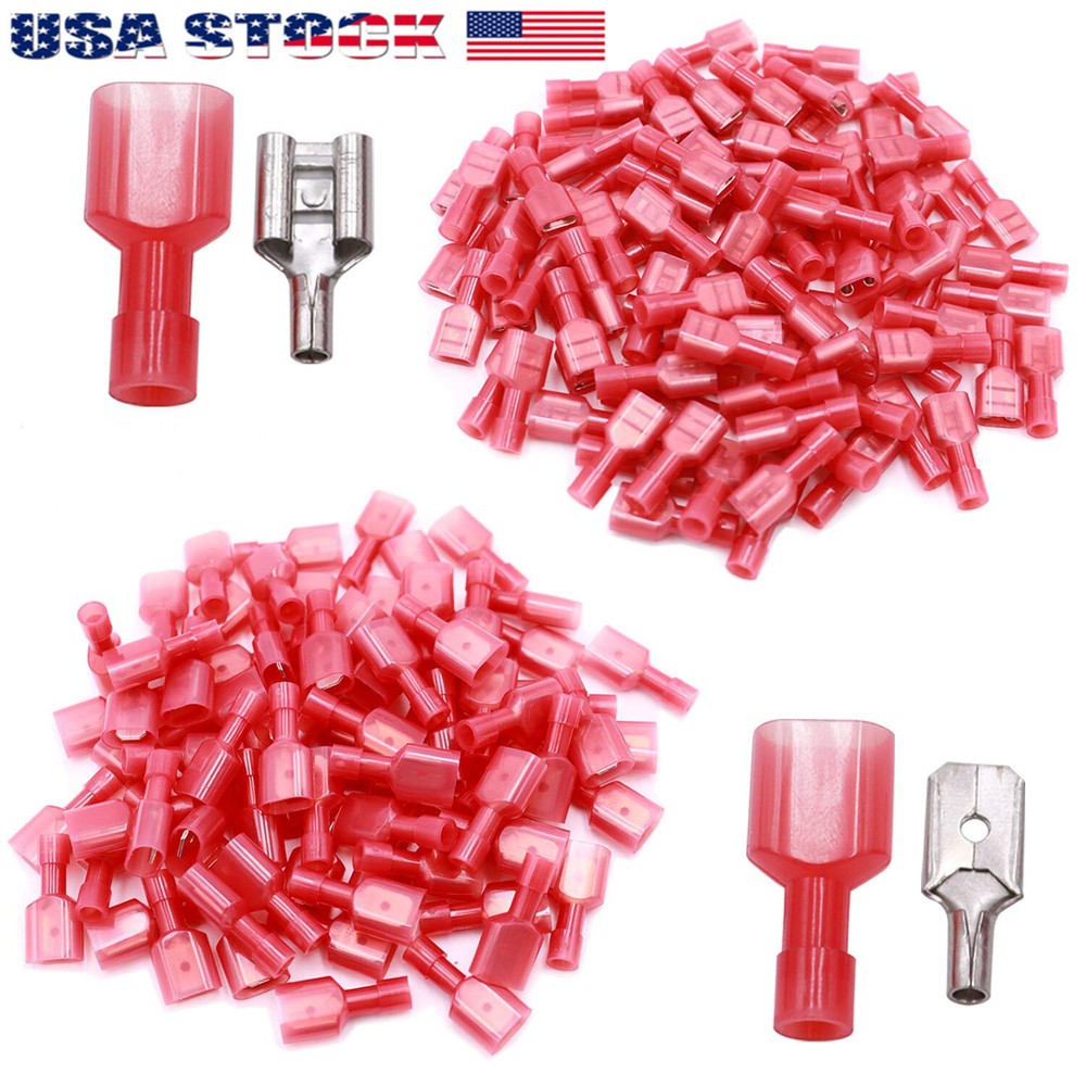 100PCS Insulated Spade Wire Connectors Electrical Crimp Terminals Nylon Fully
