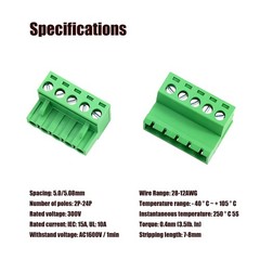 5 PCS 6 Pin 5.08mm Pitch Pluggable Mount Screw Terminal Block Connector Plug