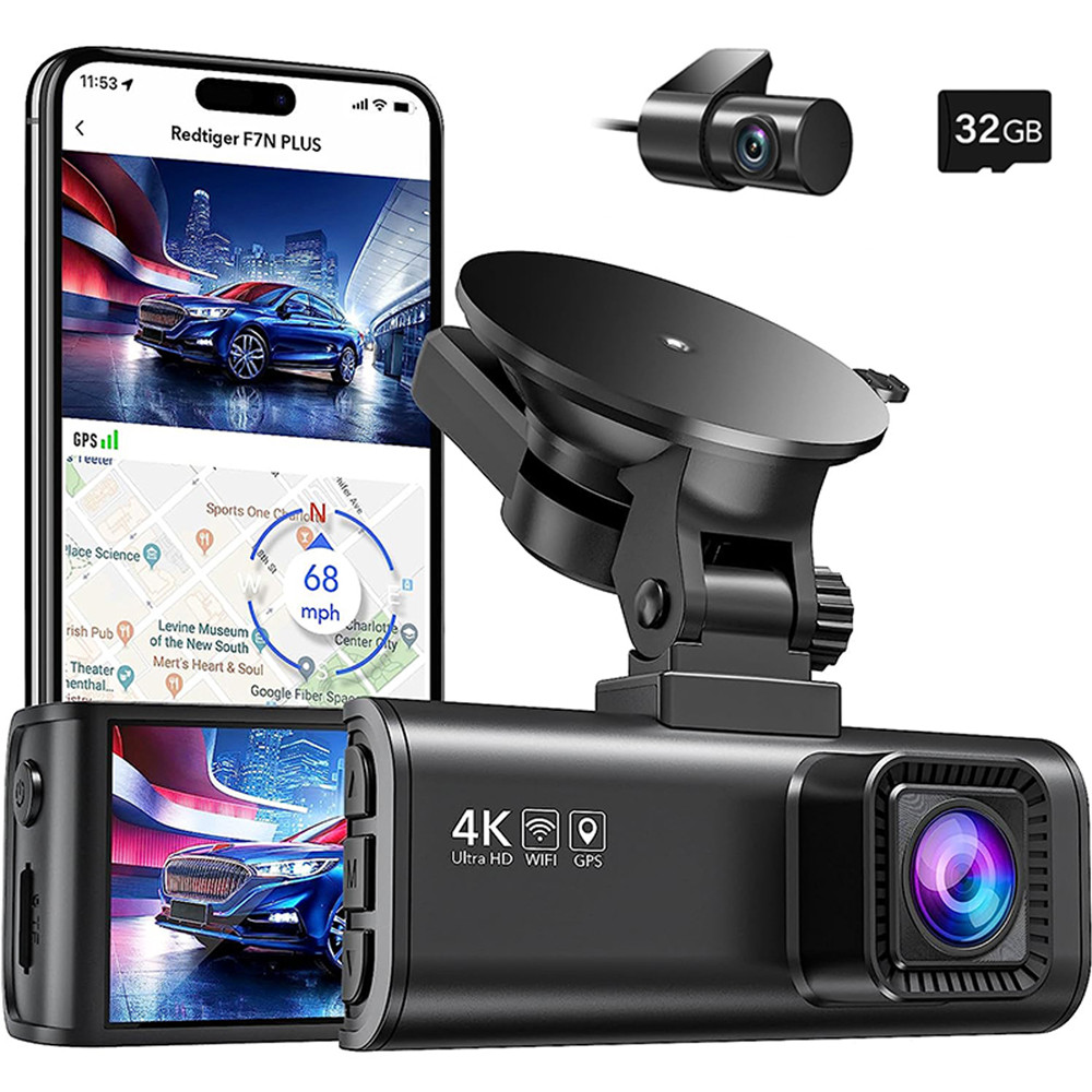 REDTIGER 4K Dash Camera 32GB SD Card Front and Rear Dash Cam WIFI&GPS With