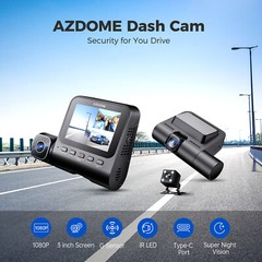 AZDOME 3 Channel Dash Cam 1080P+1080P+VGA 24H Parking Mode Night Vision G-sensor