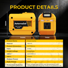 220W Power Inverter Compatible with Dewalt 18-20V Battery with 200lm LED Light