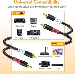 RCA Audio Cable 25FT – Dual Shielded Noise Free Braided Male to Male Audio Cord