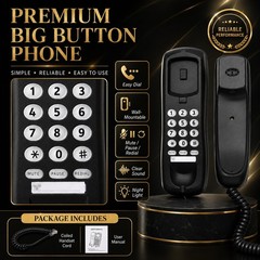Black Wired Corded Landline Phone Desk Wall Mount Telephone Home Office Use