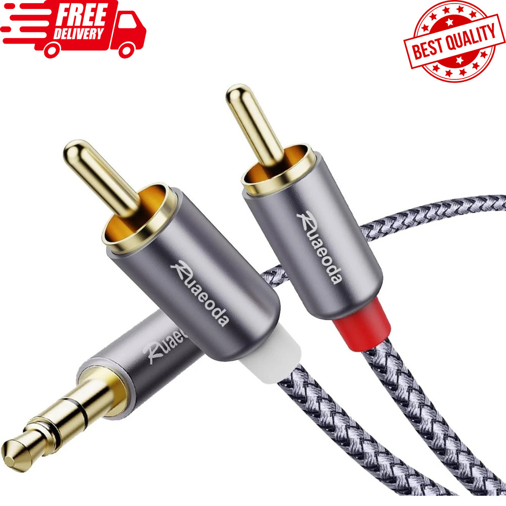 3.5mm to 2RCA Audio Cable – 6ft Braided Stereo Y Splitter, Double-Shielded